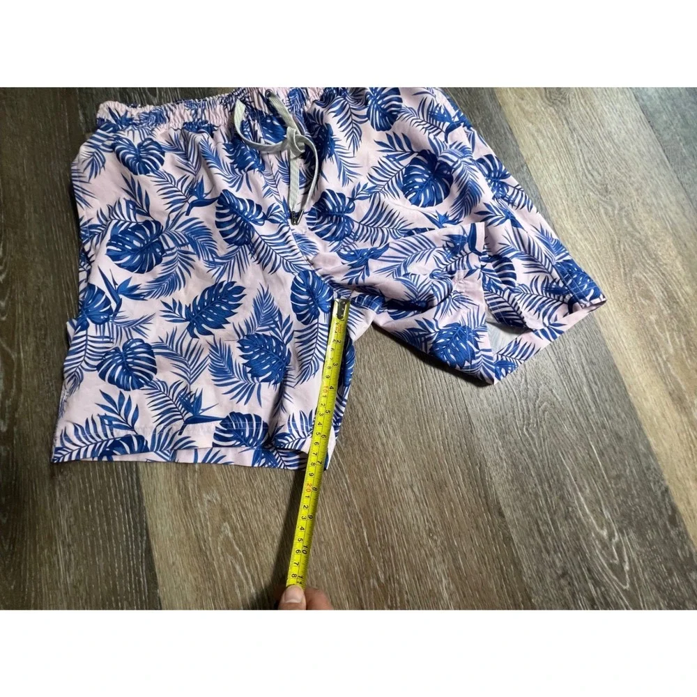 Swim Trunks Mens XL Pink Blue Tropical‎ Leaf Good Condition Drawstring